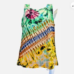 SACRED THREADS mudmee tie dyed knit viscose spandex tank TOP M
